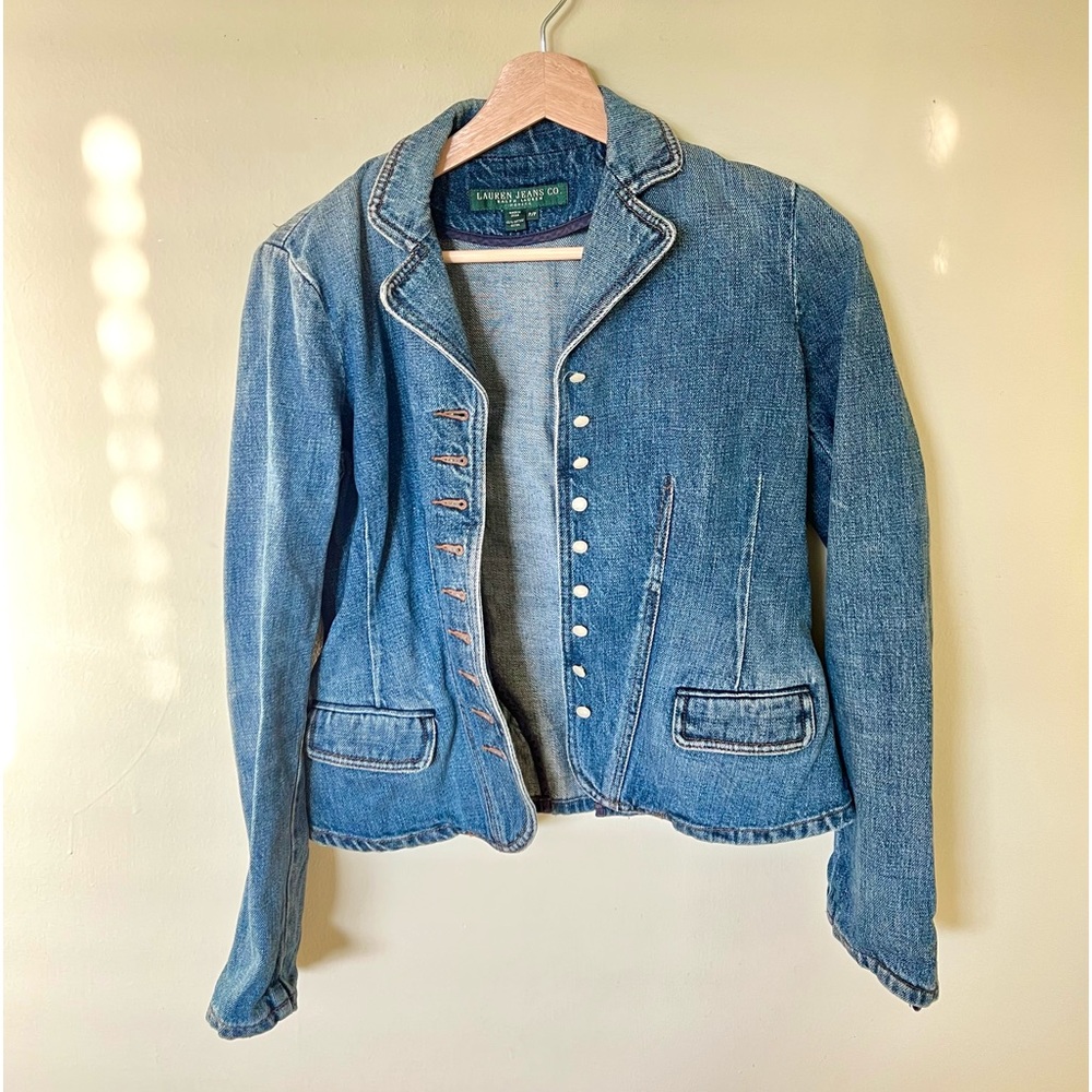 Vintage Ralph Lauren Jeans Co 90s Denim Jean Jacket Corset Detail Small Petite